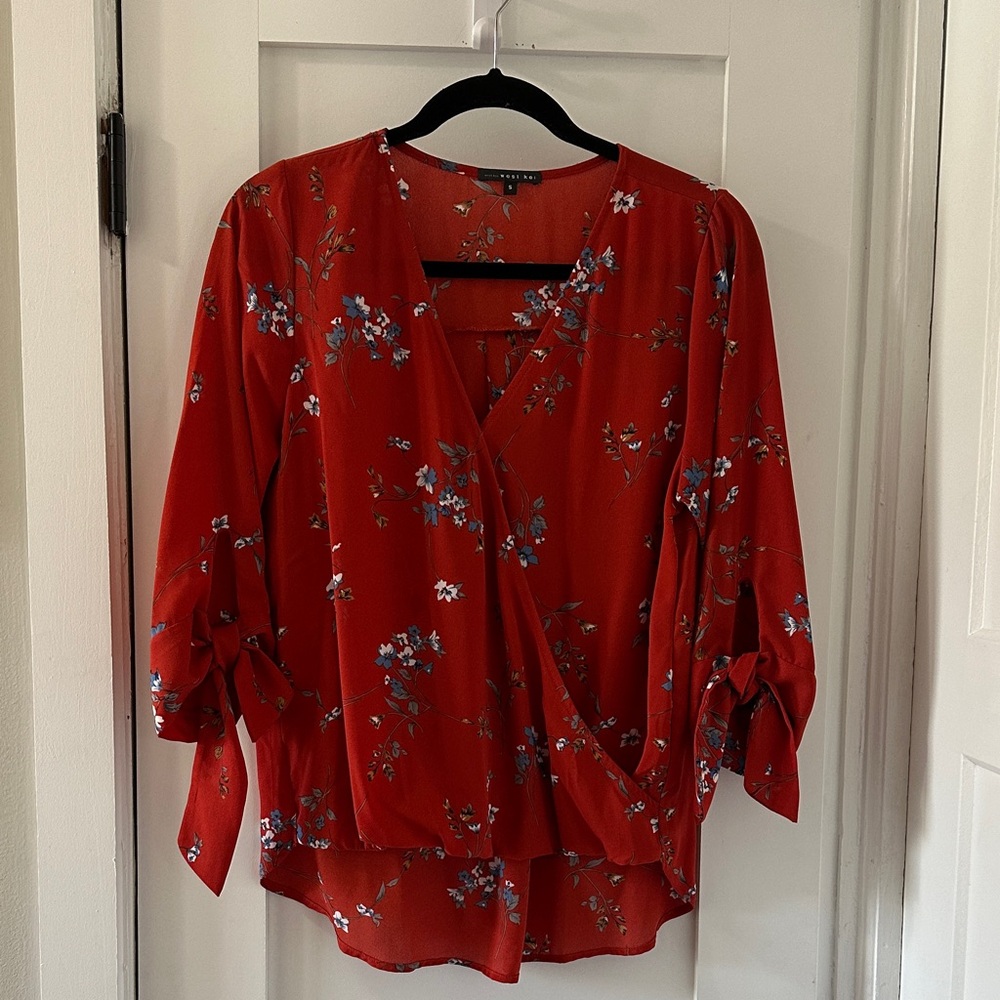 Floral Wrap Blouse - Red